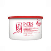 Front view of a 14 ounce can of Satin Smooth Wild Cherry Hard Wax with Vitamin E with its red lid on