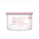 Front view of a 14 ounce can of Satin Smooth Deluxe Cream Wax with its rose pink lid on