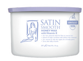 Satin Smooth Honey Wax with Vitamin E, 14 oz jar for gentle hair removal on all skin types and body areas.