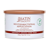 Jar of Satin Smooth coconut aroma hard wax on a white background