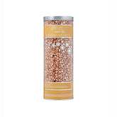 Front view of the 23-ounce transparent cylinder canister of Satin Smooth Pebble Wax in Golden Quartz variant