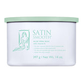 Satin Smooth aloe vera wax container with green lid on a white background