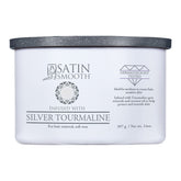 Satin Smooth product container with silver tourmaline on a white background