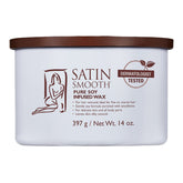 Satin Smooth pure soy infused wax container on a white background