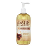 Bottle of Satin Smooth Satin Release wax residue remover oil on a white background