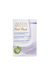 Satin Smooth Foot Pack box with all-in-one moisturizing foot treatment booties for dry, tired feet.