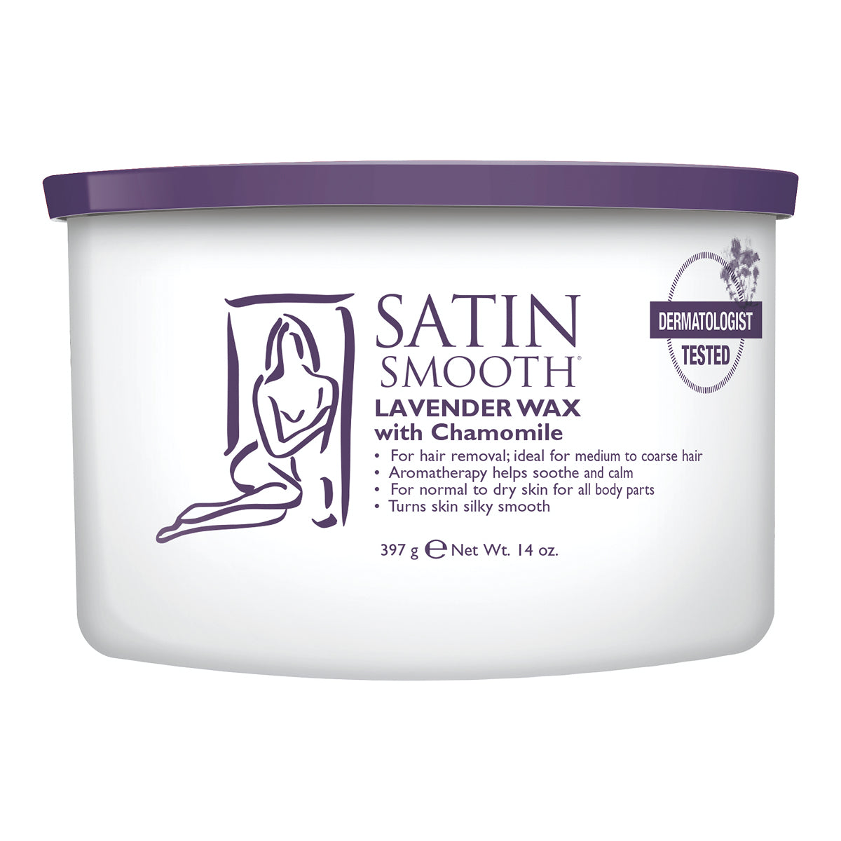 Satin Smooth Lavender Wax with Chamomile container on a white background