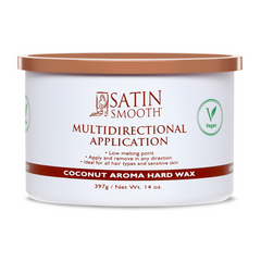 Jar of Satin Smooth coconut aroma hard wax on a white background