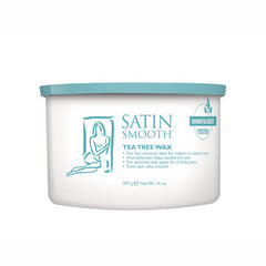 Front view of a 14 ounce can of Satin Smooth Tea Tree Wax with its light green lid on