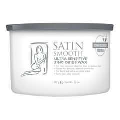 Satin Smooth ultra sensitive zinc oxide wax container on a white background