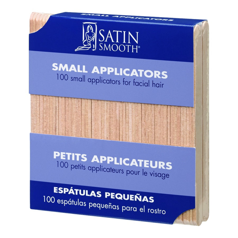 Packaging of Satin Smooth small applicators with blue and beige design.