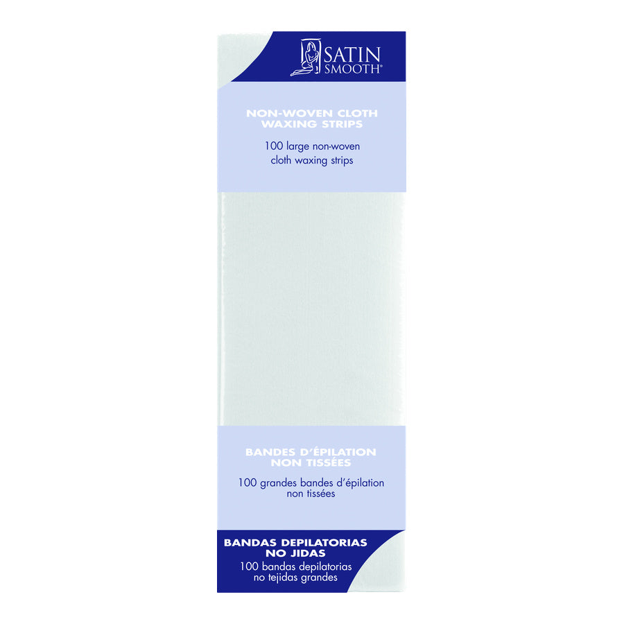 Packaging of Satin Smooth non-woven cloth waxing strips on a white background