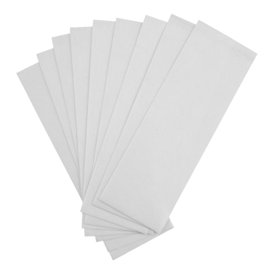 9 pieces of Satin Smooth Large Non-Woven Cloth Waxing Strips spread to feature their rectangular shape & straight edges