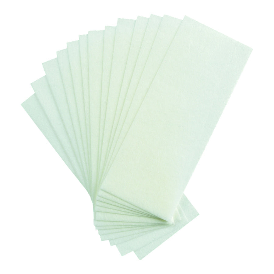 Satin Smooth non-woven cloth waxing strips on a white background