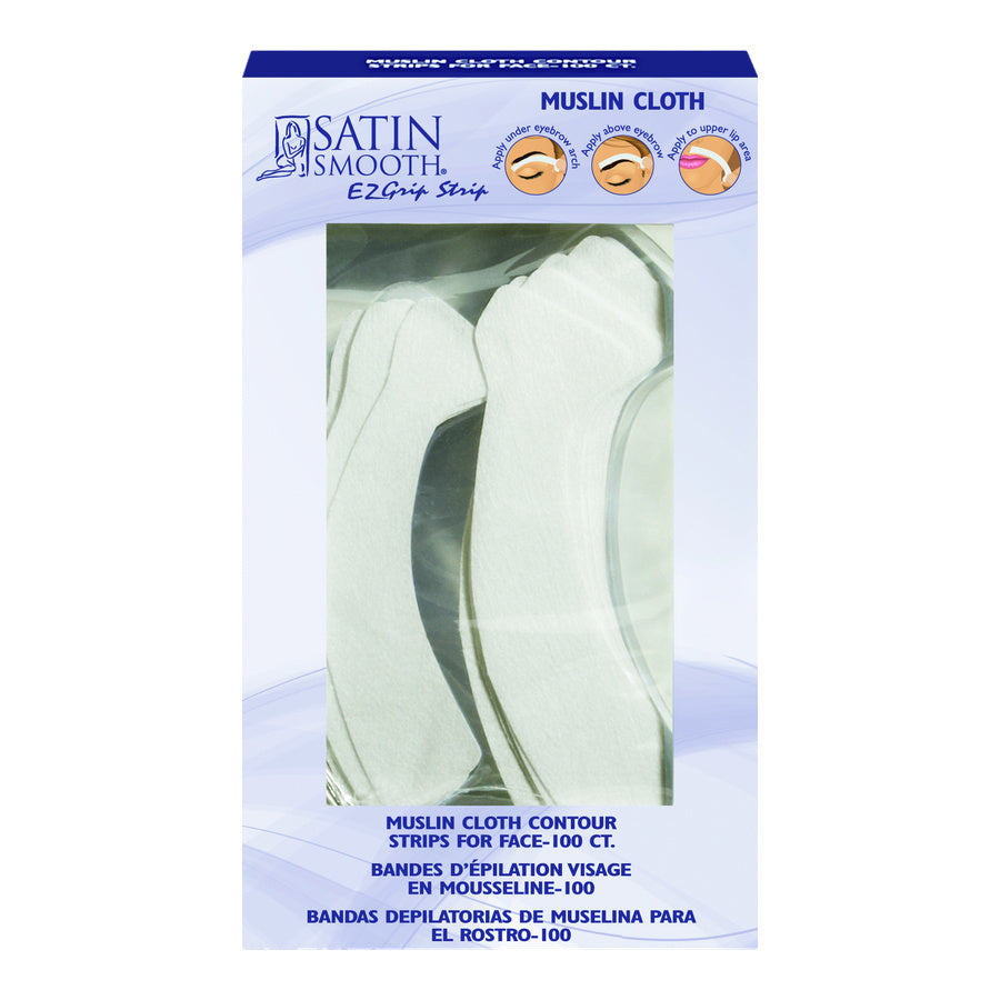 Box of Satin Smooth EZGrip Strip Muslin Cloth with product image on a white background