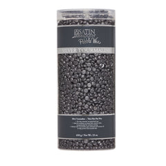 Container of silver tourmaline pebbles with packaging on a white background