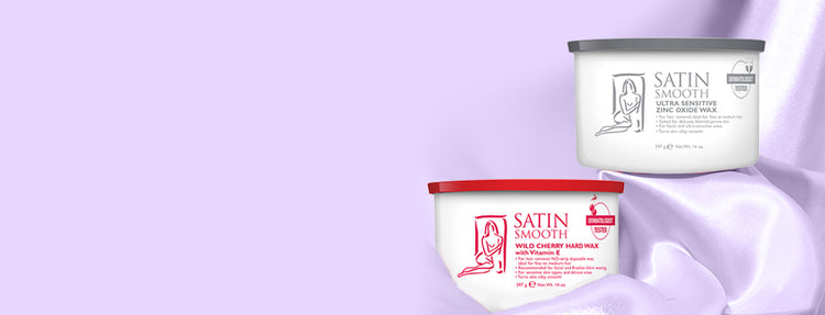 Two containers of Satin Smooth hair product on a light purple background