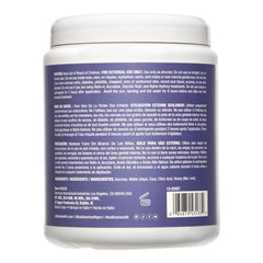 Back label of a supplement container with text and a barcode on a white background