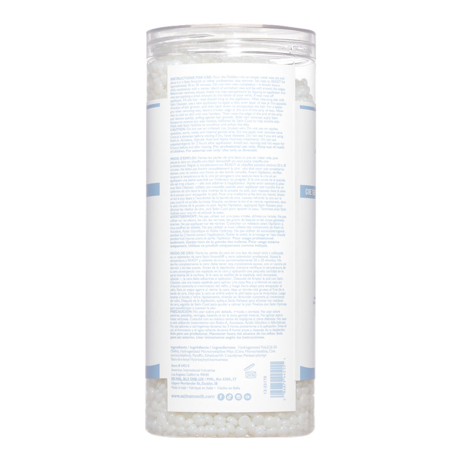 Back of satin smooth Pure Clear pebble wax with a white background