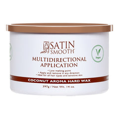 Satin Smooth coconut aroma hard wax container on a white background