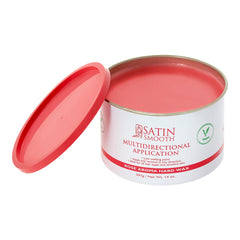 Satin Smooth hair wax container with red lid on a white background