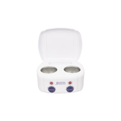 White hair straightening device with two compartments on a white background