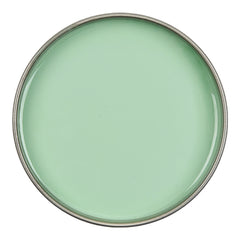 Mint green plate with a silver rim on a white background