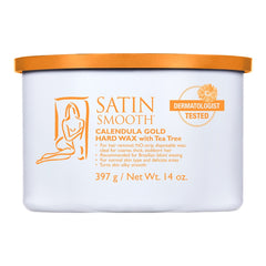 Satin Smooth Calendula Gold Hard Wax container with orange lid on a white background