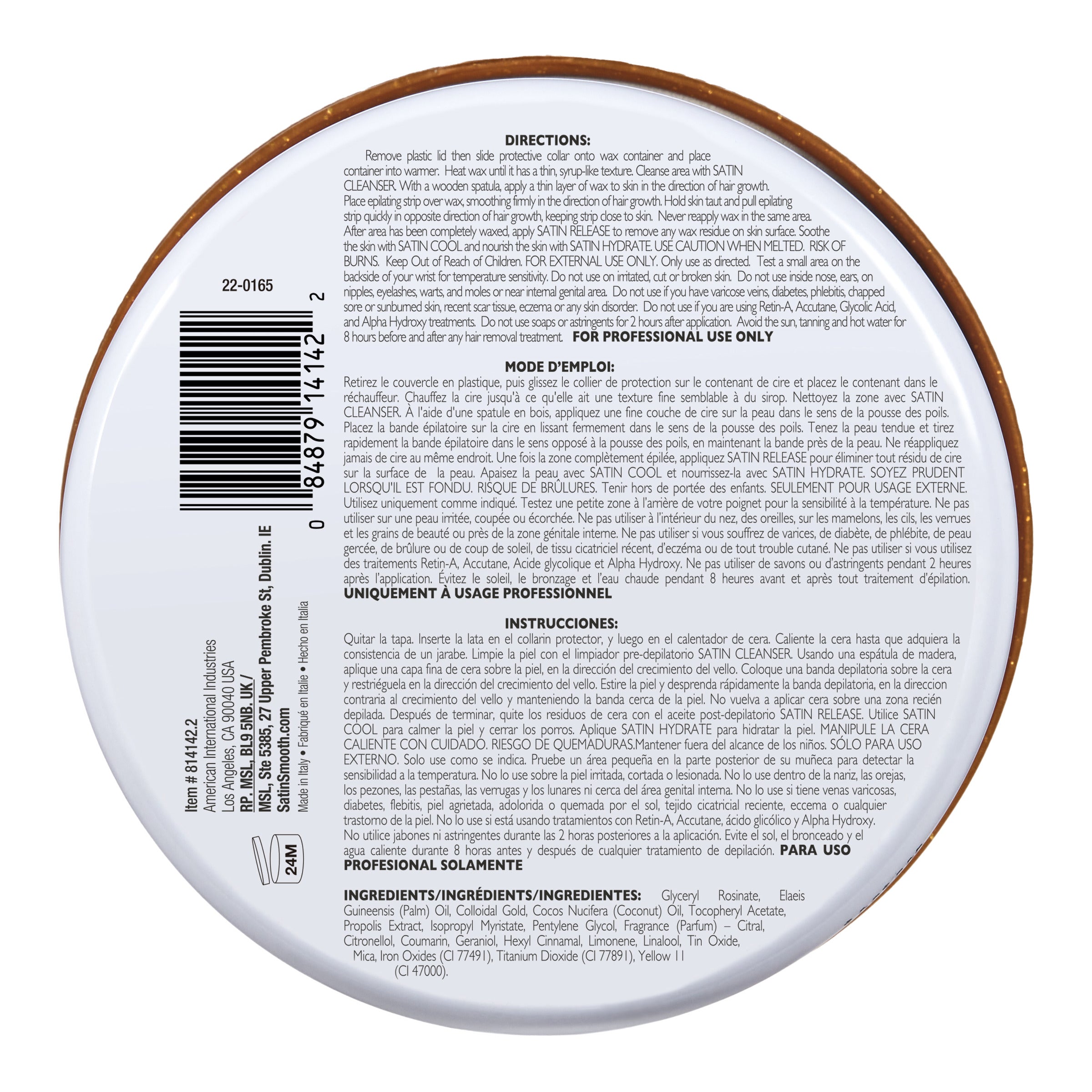 Back label of a product with text and a barcode on a white background