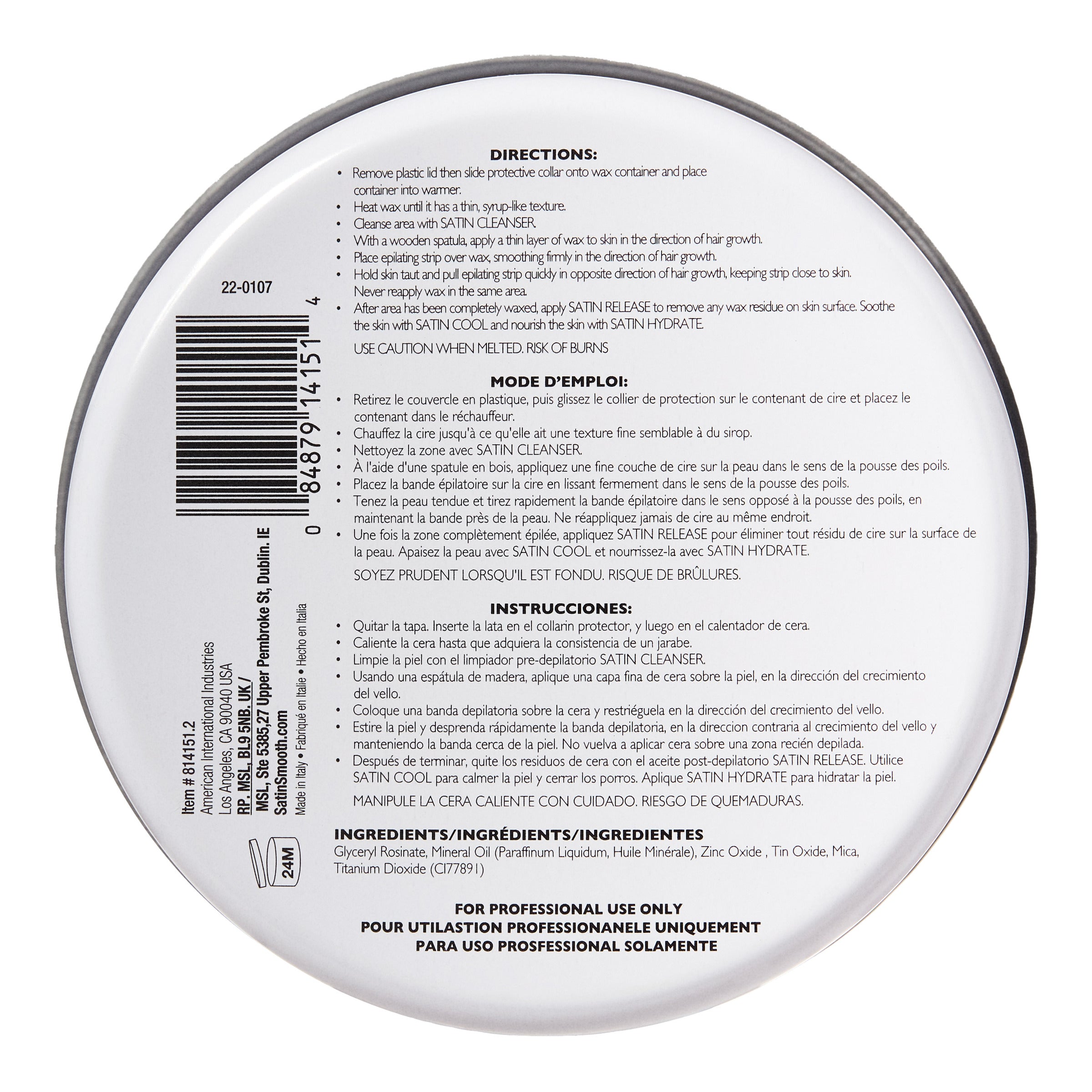 Back of a hair product container with text and directions on a white background