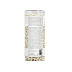 Back details of a hair removal beans in a transparent tin with printed details information