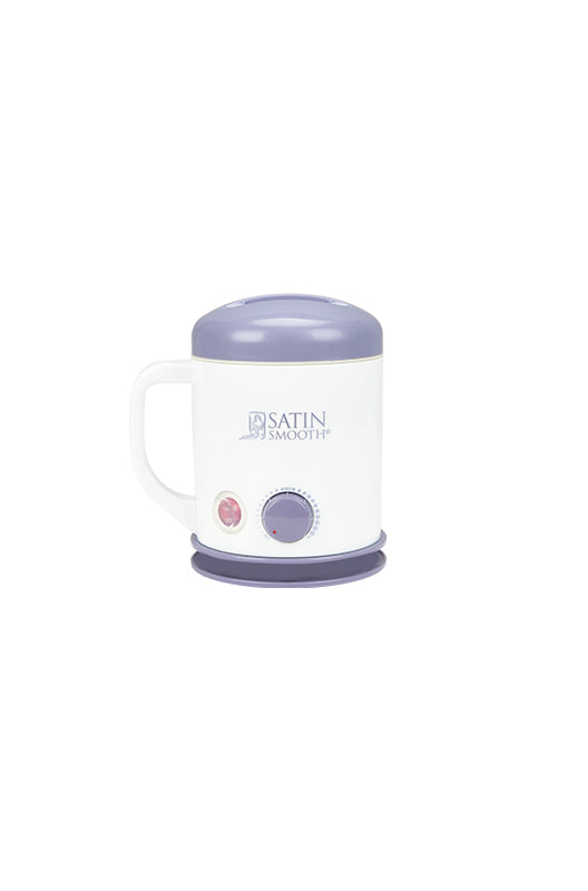 Satin Smooth Select-A-Temp Warmer with its lid on displaying its red power indicator light & purple function dial