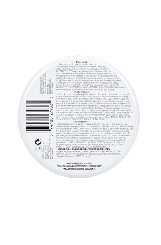 Bottom of Satin Smooth Aloe Vera Wax can with directions for use and other information
