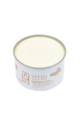 Angled top view of a 14 ounce can of Satin Smooth Calendula Golden Hard Wax with Tea Tree Oil showing its contents