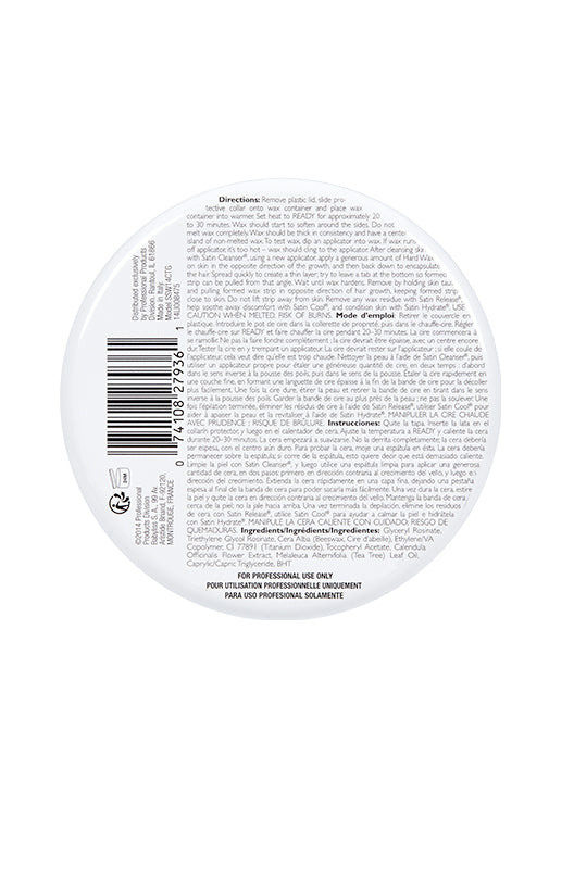 Bottom of Satin Smooth Calendula Golden Hard Wax with Tea Tree Oil can with directions for use and other information