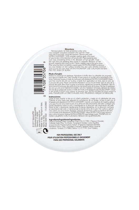Bottom of Satin Smooth Golden Quartz Wax can with directions for use and other information