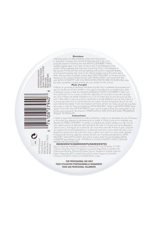 Bottom of Satin Smooth Lavender with Chamomile can with directions for use and other information