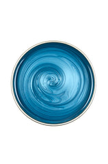 Top view of an open can of Satin Smooth Titanium Blue Thin Hard Wax showing its glossy blue color
