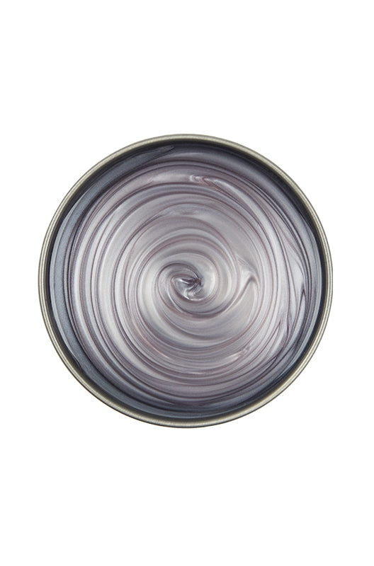 Top view of a can of Satin Smooth SIlver Tourmaline Wax with no lid featuing its glossy silver color