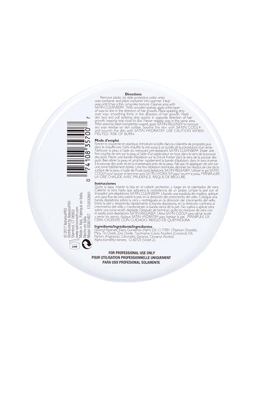 Bottom of Satin Smooth Silver Tourmaline Wax can with directions for use and other information