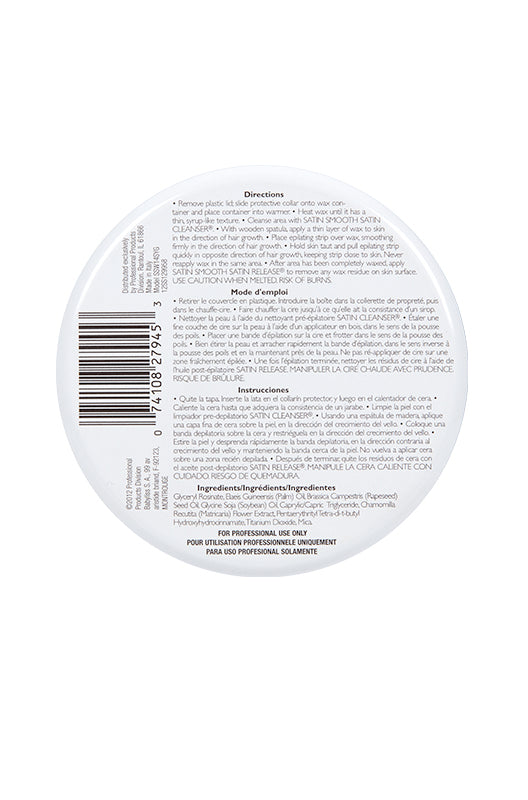Bottom of Satin Smooth Pure Soy Wax can with directions for use and other information