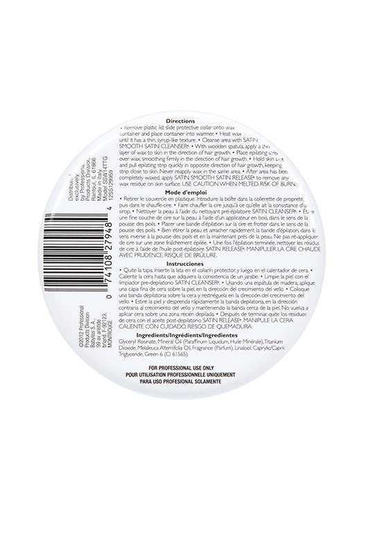 Bottom of Satin Smooth Tea Tree Wax can with directions for use and other information