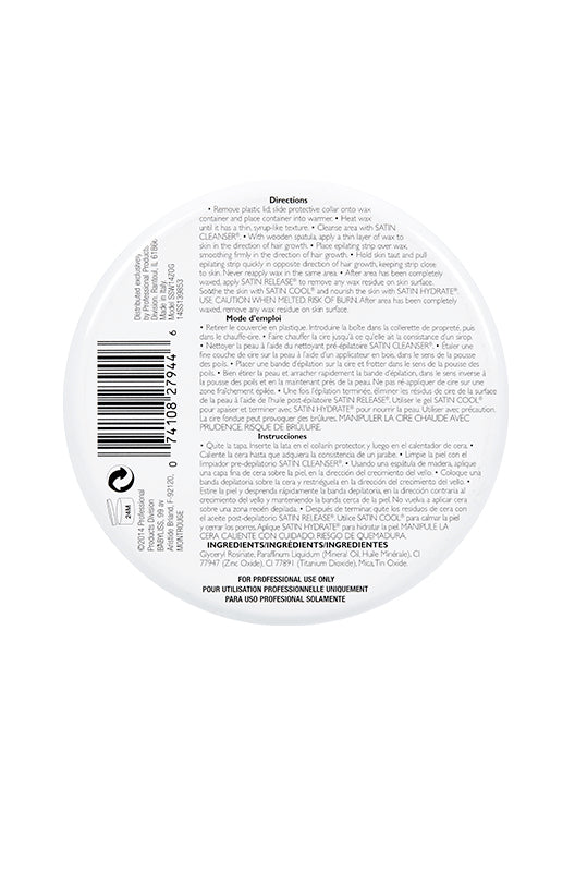 Bottom of Satin Smooth Zinc Oxide Wax can with directions for use and other information