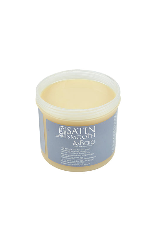 Angled top view of a 16 ounce can of Satin Smooth beBare Hair Removal System Soy Wax showing its contents